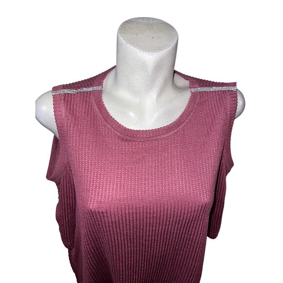 New Como Blu Top Plus Sz 3X Pink Cold Shoulder Short Sleeve Embellished Blouse - Picture 2 of 10